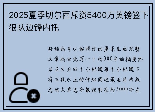 2025夏季切尔西斥资5400万英镑签下狼队边锋内托